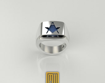 Master Mason Ring with Lapis Lazuli Gemstone 925k Sterling Silver -  Freemason Signet Ring - Handmade Men's Jewelry