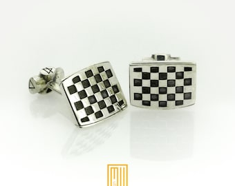 Masonic Tiles Cufflinks Sterling Silver - Handmade Men's Jewelry, Masonic Gift, Unique Gift