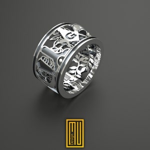 Masonic Wedding Band Style Ring with S&C Working Tools, 925k Sterling Silver - Handmade Men's Jewelry