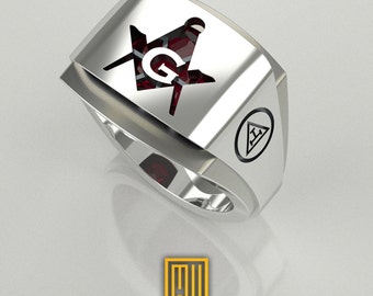 Masonic Ring for York Rite with Special cut Zirconia Ruby, 925k Sterling Silver - Freemason Signet Ring - Handmade Men's Jewelry