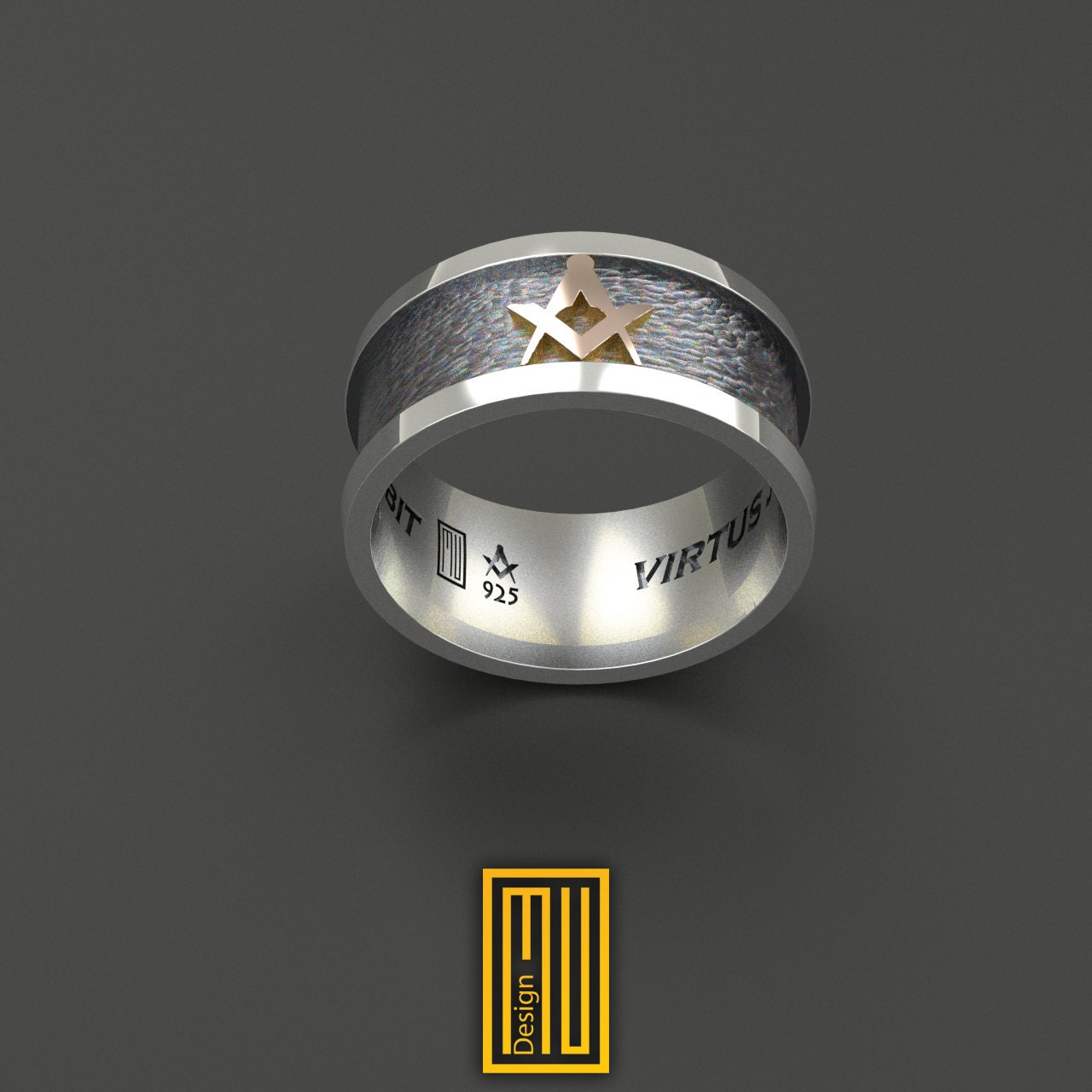 Band Style Masonic Ring With S&C Hammered Background 925k Etsy