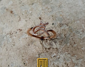 Custom Diamond Initial Ring with 14k Rose Gold - Personalized Solid Gold Name Ring, Letter Ring, Promise Ring - Handmade Women's Jewelry