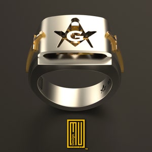 Masonic Ring with Amethyst or Citrine Gemstone Freemason Signet Ring Handmade Men's Jewelry Citrine 14k Gold