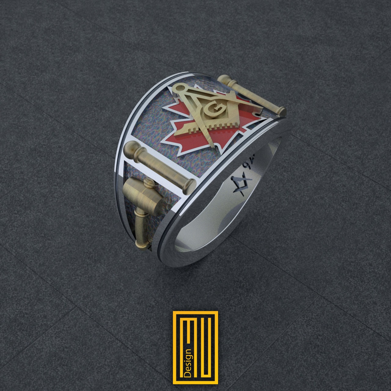 Band Style Masonic Ring With Enameled Maple Leaf 925K Etsy
