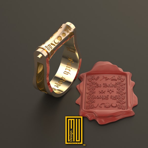 Masonic Ring With Cylindrical Seal Gold or Silver