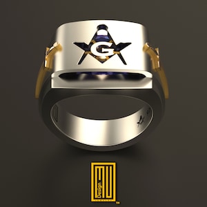 Masonic Ring with Amethyst or Citrine Gemstone Freemason Signet Ring Handmade Men's Jewelry Amethyst 14k Gold