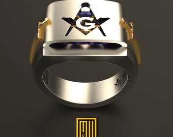 Masonic Ring with Amethyst or Citrine Gemstone -  Freemason Signet Ring - Handmade Men's Jewelry