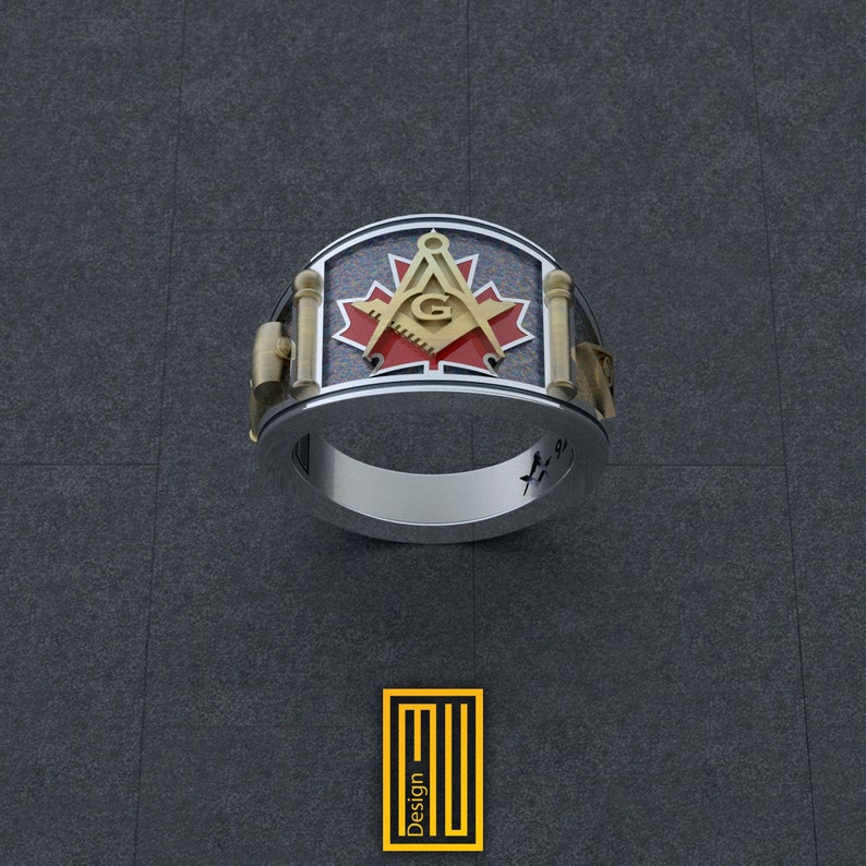 Band Style Masonic Ring With Enameled Maple Leaf 925K Sterling Etsy