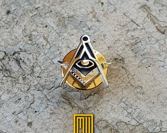 Master Degree Lapel Pin with All Seeing Eye 925k Sterling Silver - Handmade Jewelry, Masonic Design and Unique Gift