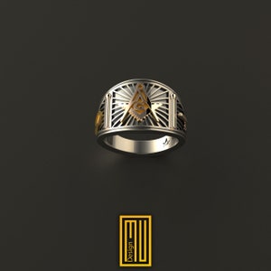 Band Style Masonic Ring Silver and Gold Tools Freemason Signet Ring, Hammared Jewelry Esoteric & Mystic Gift image 3