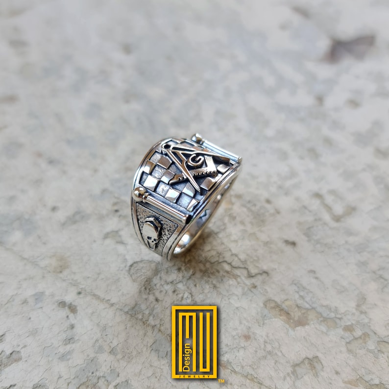 Band Style Masonic Ring With 14k Rose Gold Bronze or Silver Etsy