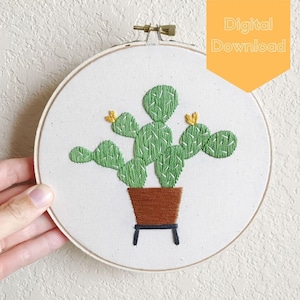 Digital Download - Embroidery Kit - Potted Prickly Pear Cactus Embroidery Kit - 6 Inch - Beginner Embroidery Kit - DIY Kit - Pattern