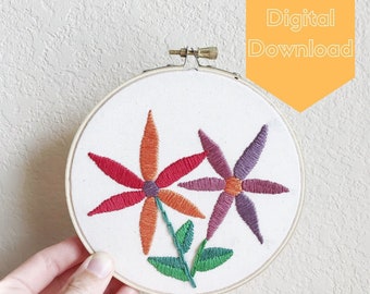 Digital Download - Embroidery Kit - Folksy Florals Embroidery Kit - 5 Inch - Beginner Embroidery Kit - DIY Kit - Kit with Supplies