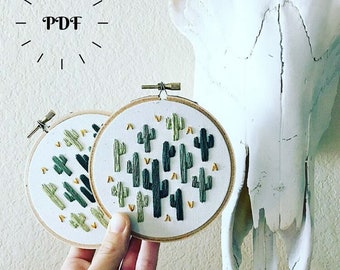 Digital Download - Embroidery Kit - Small Cactus Embroidery Kit - 4 Inch - Beginner Embroidery Kit - DIY Kit - Pattern