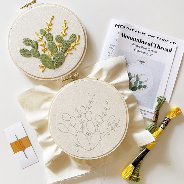 Embroidery Kit - Prickly Pear Cactus Embroidery Kit - Cactus Embroidery Kit - Beginner Level - 5 Inch Art - Embroidery Pattern