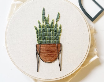 Embroidery Kit - Snake Plant Pattern - Houseplant Design - Embroidery How To - Beginner Level - Intermediate Level - Patterns and How To