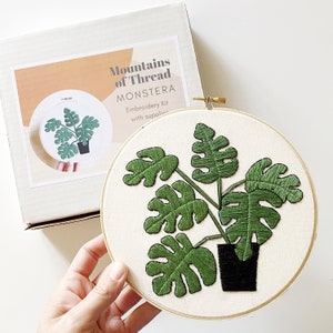 Full Embroidery Kit - Monstera Plant Embroidery Kit - Plant Embroidery Kit - 6 Inch Design - DIY Kit - Beginner Embroidery Kit - Houseplant