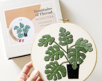 Full Embroidery Kit - Monstera Plant Embroidery Kit - Plant Embroidery Kit - 6 Inch Design - DIY Kit - Beginner Embroidery Kit - Houseplant