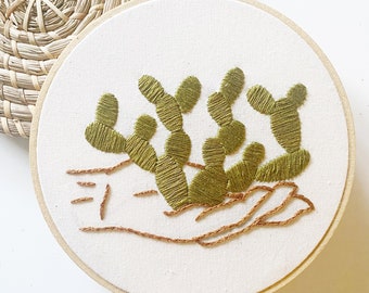 Embroidery Kit - Prickly Pear Hand Pattern - Cactus Design - Embroidery How To - Beginner Level - Intermediate Level - Patterns and How To