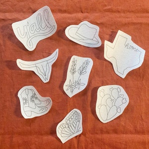 All Things Texas Stick and Stitch Embroidery Pack - DIY Embroidery - Stick On Embroidery Patches - Embroidery Transfers