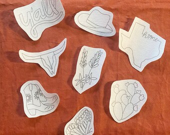 All Things Texas Stick and Stitch Embroidery Pack - DIY Embroidery - Stick On Embroidery Patches - Embroidery Transfers