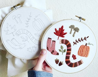 Embroidery Kit - Fall Things Embroidery Kit - Fall Craft - Autumn Craft - DIY - Beginner Embroidery Kit