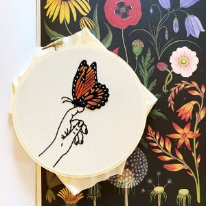Embroidery Kit - Monarch Butterfly Embroidery Kit - Embroidery How To - Beginner Level - Intermediate Level - Patterns and How To