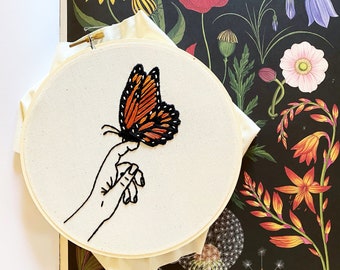 Embroidery Kit - Monarch Butterfly Embroidery Kit - Embroidery How To - Beginner Level - Intermediate Level - Patterns and How To