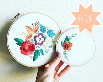 Embroidery Pattern - PDF Pattern - Digital File - Floral Patterns - Beginner and Intermediate Level - Embroidery Kit - DIY