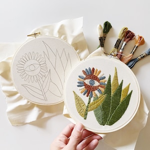 Embroidery Kit - Mystical Floral and Agave Embroidery Kit - Beginner Embroidery Kit - Floral Embroidery Kit - Cactus Embroidery Kit