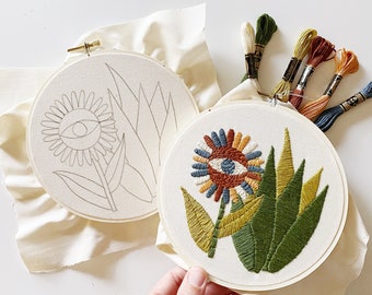 Embroidery Kit - Mystical Floral and Agave Embroidery Kit - Beginner Embroidery Kit - Floral Embroidery Kit - Cactus Embroidery Kit