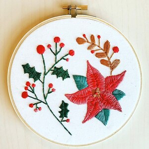 Embroidery Kit Christmas Pattern with Poinsettia and Holly Christmas Craft Holiday Craft DIY Holiday Decor image 3