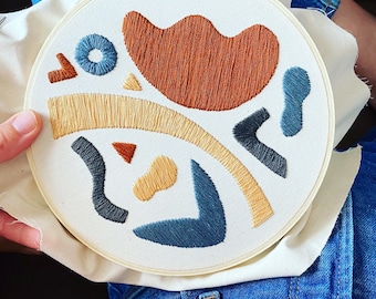 Embroidery Kit - Shapes Embroidery Kit - Embroidery Pattern - 6 Inch - Abstract Art Kit - Beginner Level - Neutral Art