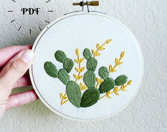 Digital Download - Embroidery Kit - Prickly Pear Cactus Embroidery Kit - 5 Inch - Beginner Embroidery Kit - DIY Kit - Pattern
