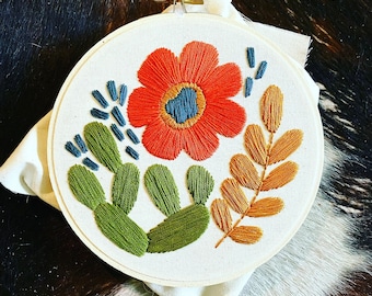 Embroidery Kit - Floral and Prickly Pattern - Floral Kit - Cactus Embroidery - Embroidery How To - Beginner Level - Patterns and How To