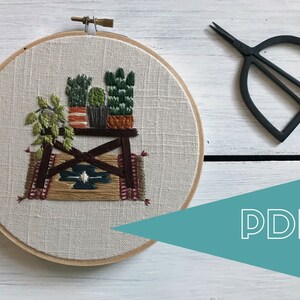 Embroidery Pattern - PDF Pattern - Digital File - Plants on Table - Beginner and Intermediate Level - Embroidery Kit - Embroidery Art - DIY