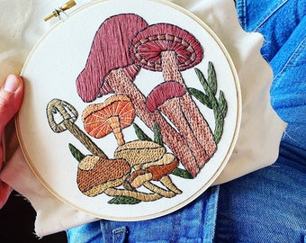 Embroidery Kit - Mushroom Embroidery Kit - Intermediate Embroidery Kit - 6 Inch Design - Nature Art Embroidery Kit