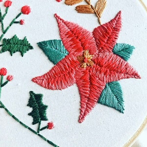 Embroidery Kit Christmas Pattern with Poinsettia and Holly Christmas Craft Holiday Craft DIY Holiday Decor image 2