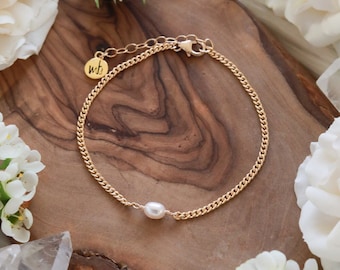 Maven Pearl Goldfilled Anklet | 14k Goldfilled Curb Chain + handwrapped 14k Goldfilled freshwater pearl + Extender + Signature MB charm