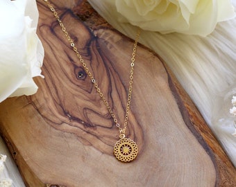 Dreamer Gold Mandala Necklace | 14k Goldfilled Dainty Layering Necklace