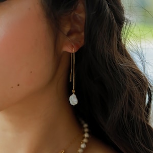 Pearl Ear Threaders Earrings Pair 14k Gold Filled Ear Threaders with Handwrapped Freshwater Pearls Earrings, as a pair image 4