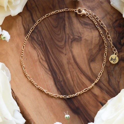 Flora Goldfilled Anklet buy | 14k Goldfilled Figaro Chain + a 14k Goldfilled Extender + Signature MB charm