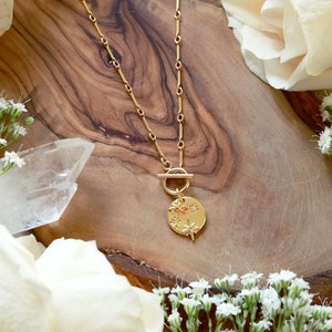 Starry Skies Gold Necklace 14k Gold Filled Bone Chain Toggle Clasp Star Pendant Necklace image 5