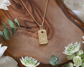 En Rose Gold Necklace | 14k Gold Filled Box Chain + Rose and Pink Cubic Zirconia Pendant Charm Necklace