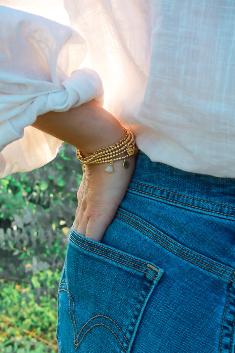 Golden Beaded Bracelet One Bracelet, Set of Two, or Stack of Three 14k Gold Filled Beads image 4