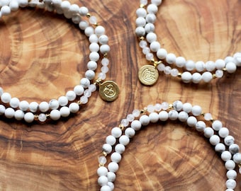 Peace & Clarity Mala Bracelet | Choose Your Charm! White Howlite x Moonstone