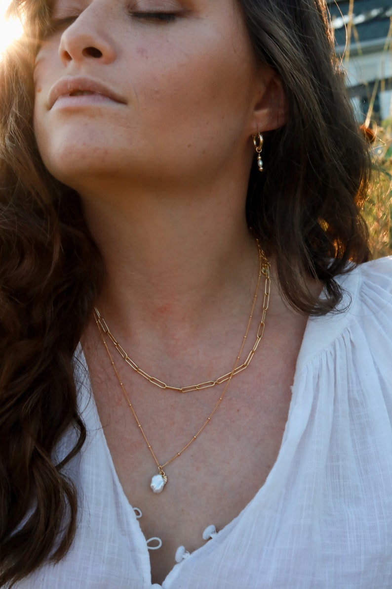 Pearl Drip Gold Huggies Earrings 14k Gold Filled Huggies 14k Gold Filled Beads Genuine Freshwater Pearl image 6
