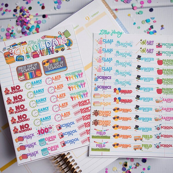 Lillie Henry School Days FUN-ctional Stickers for your Planner! One full year, 83 stickers in 26 designs!