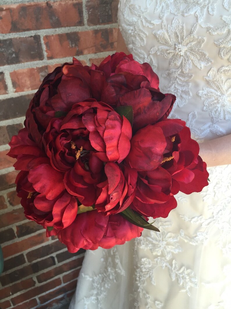 Red Peony Bouquet Silk Peony Bouquet Red Bouquet Red Etsy