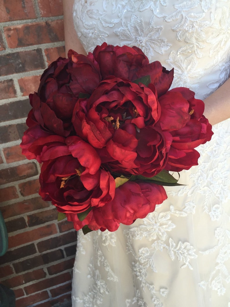 Red Peony Bouquet Silk Peony Bouquet Red Bouquet Red Etsy
